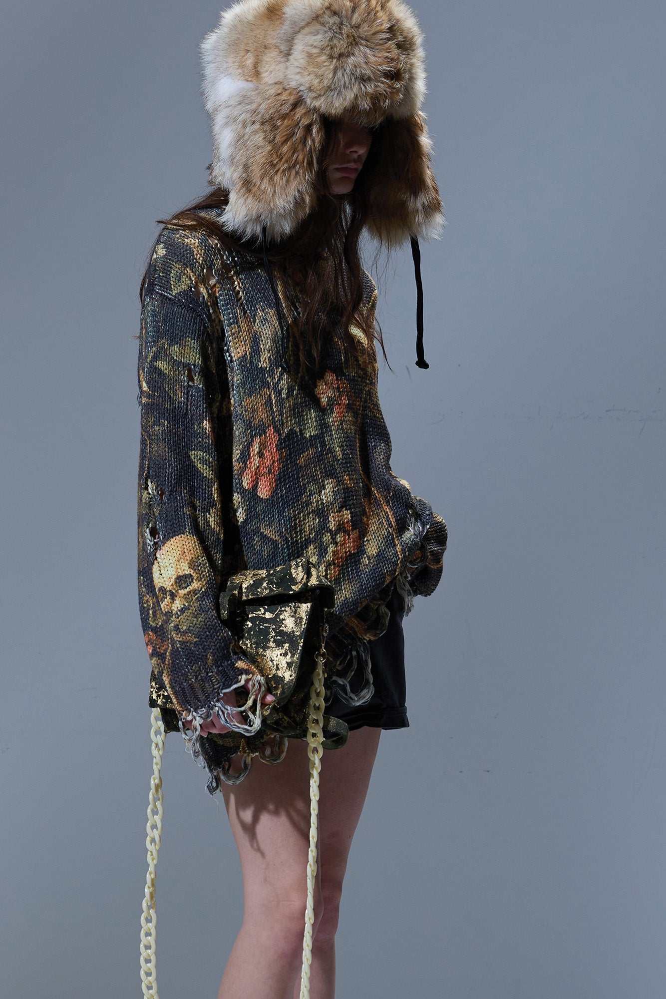 PRINTED BOYFRIEND SWEATER - SKULL CAMO GREEN - R13