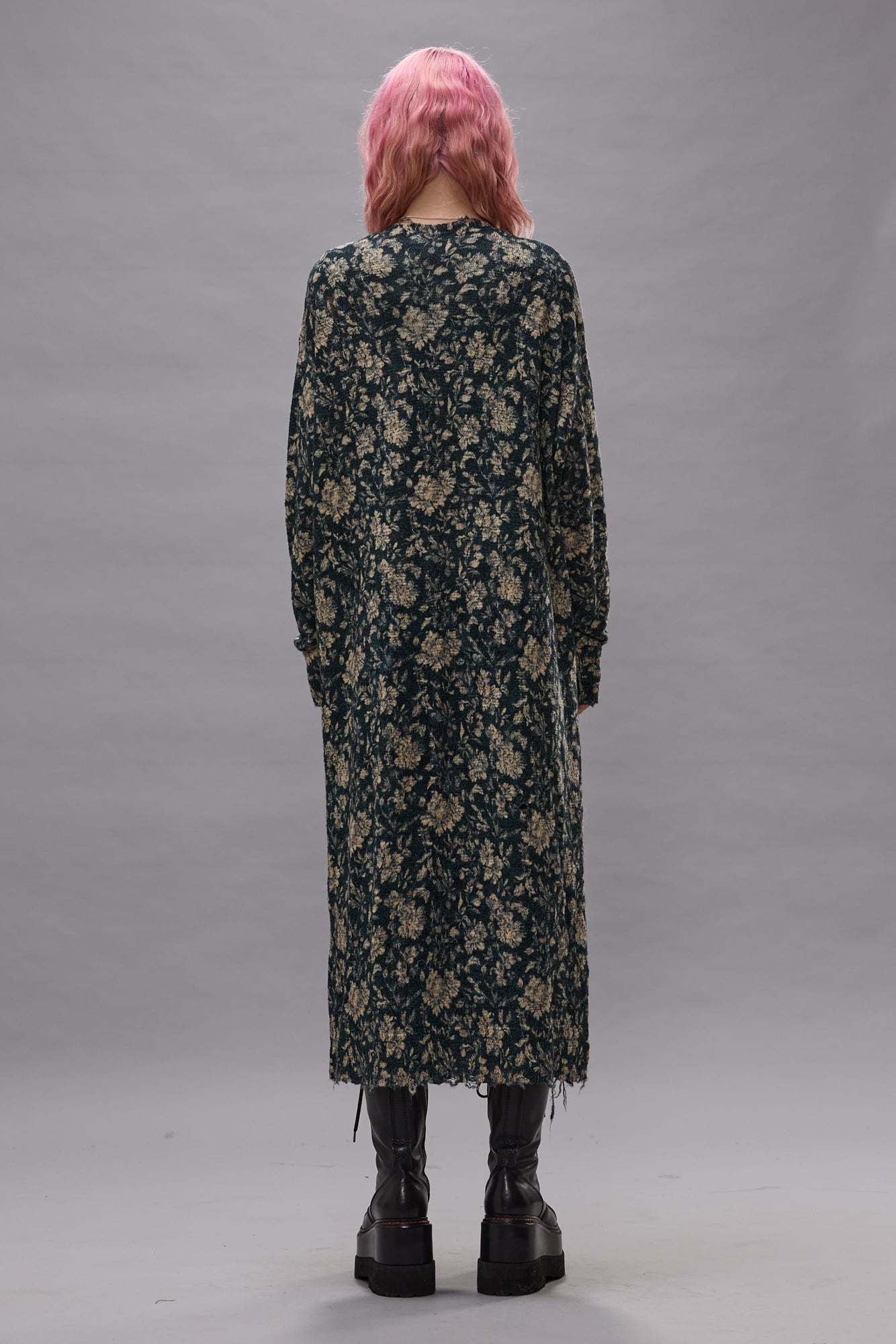 Printed Long Cardigan - Dark Blue Floral - R13