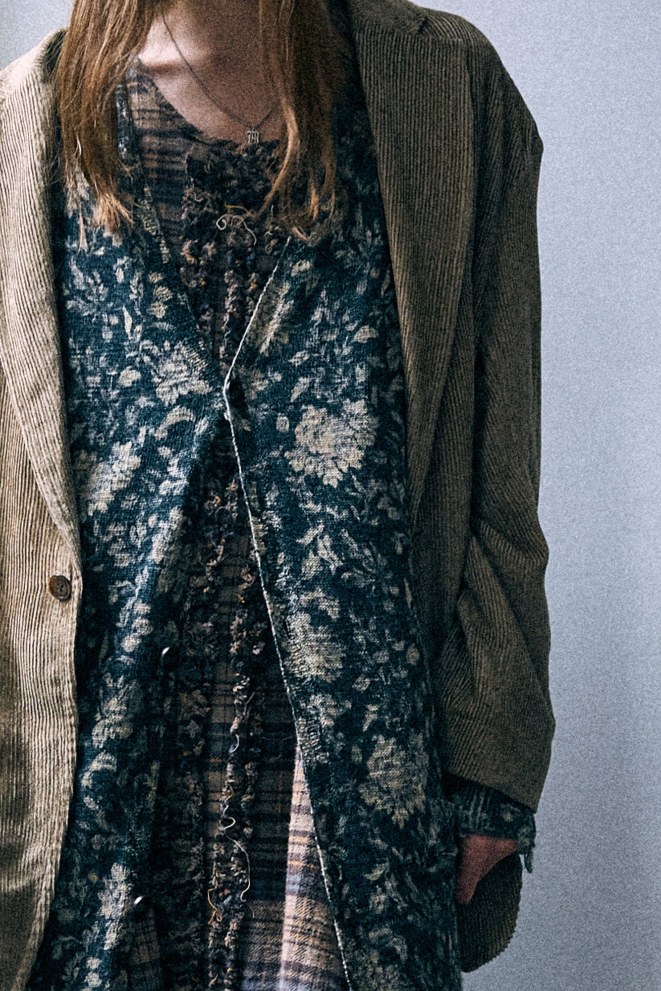 Printed Long Cardigan - Dark Blue Floral - R13