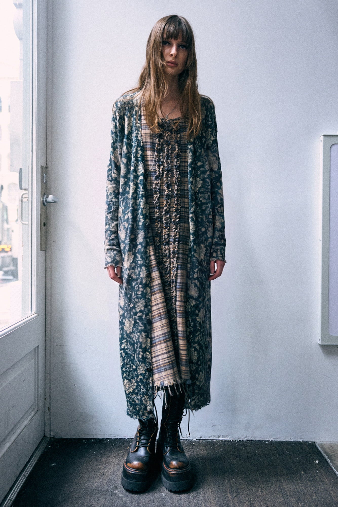 Printed Long Cardigan - Dark Blue Floral - R13