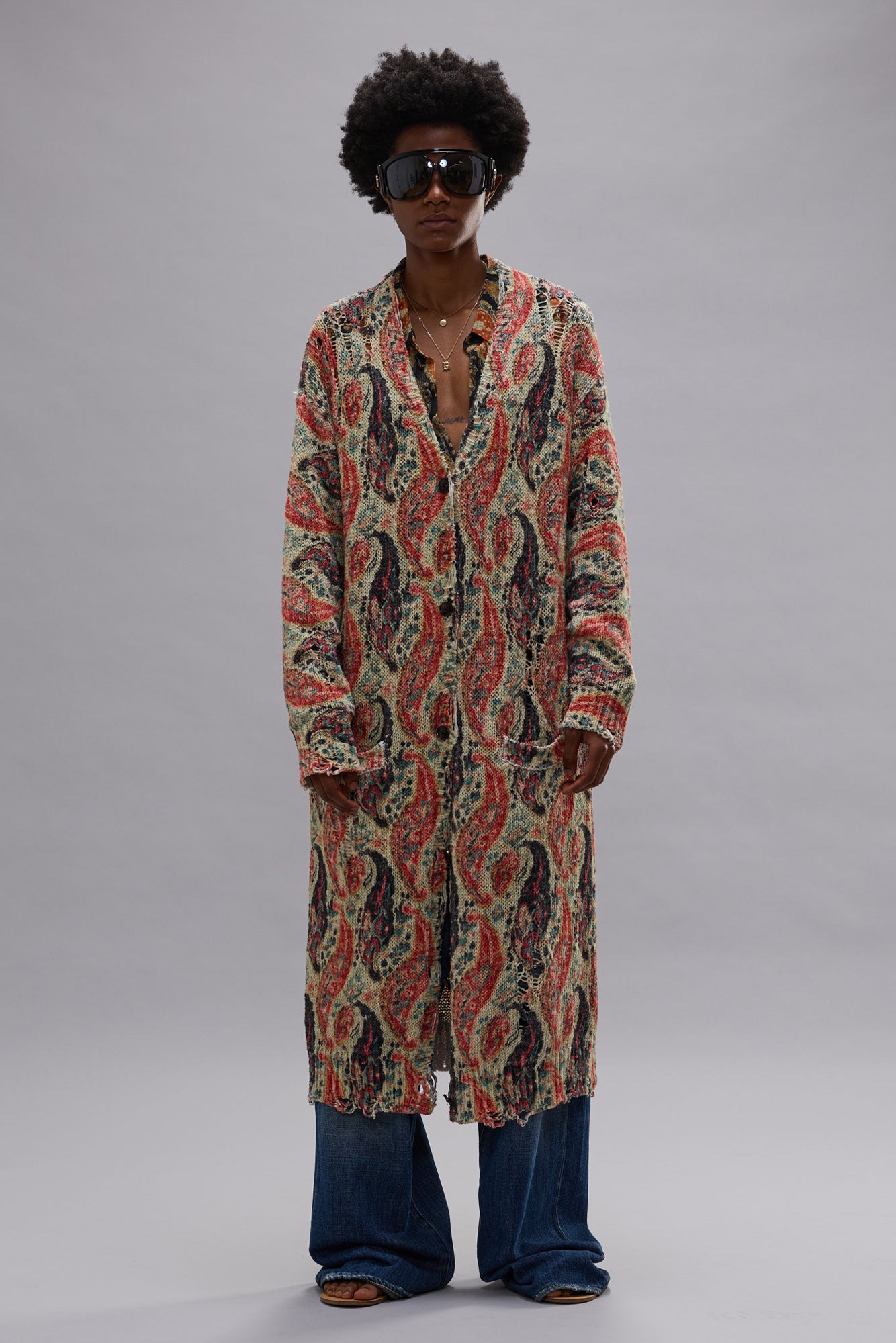 PRINTED LONG CARDIGAN - KHALI ORANGE MULTICOLOR - R13