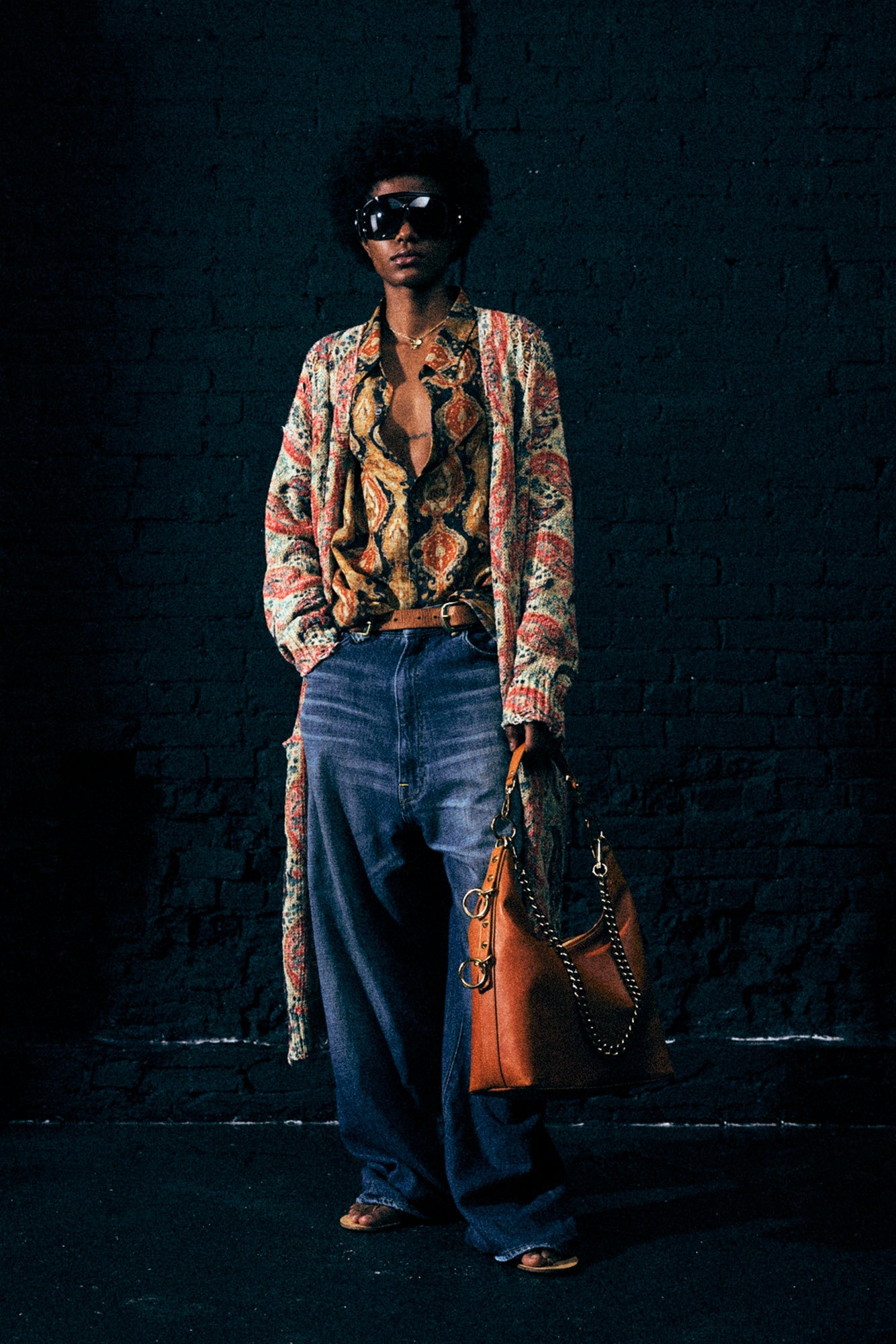 PRINTED LONG CARDIGAN - KHAKI MULTICOLOR