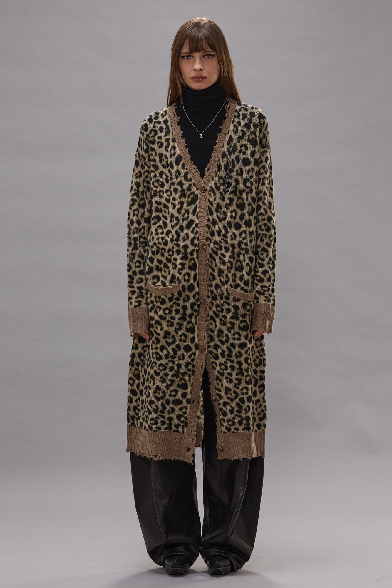 Printed Long Cardigan - Light Brown Leopard - R13