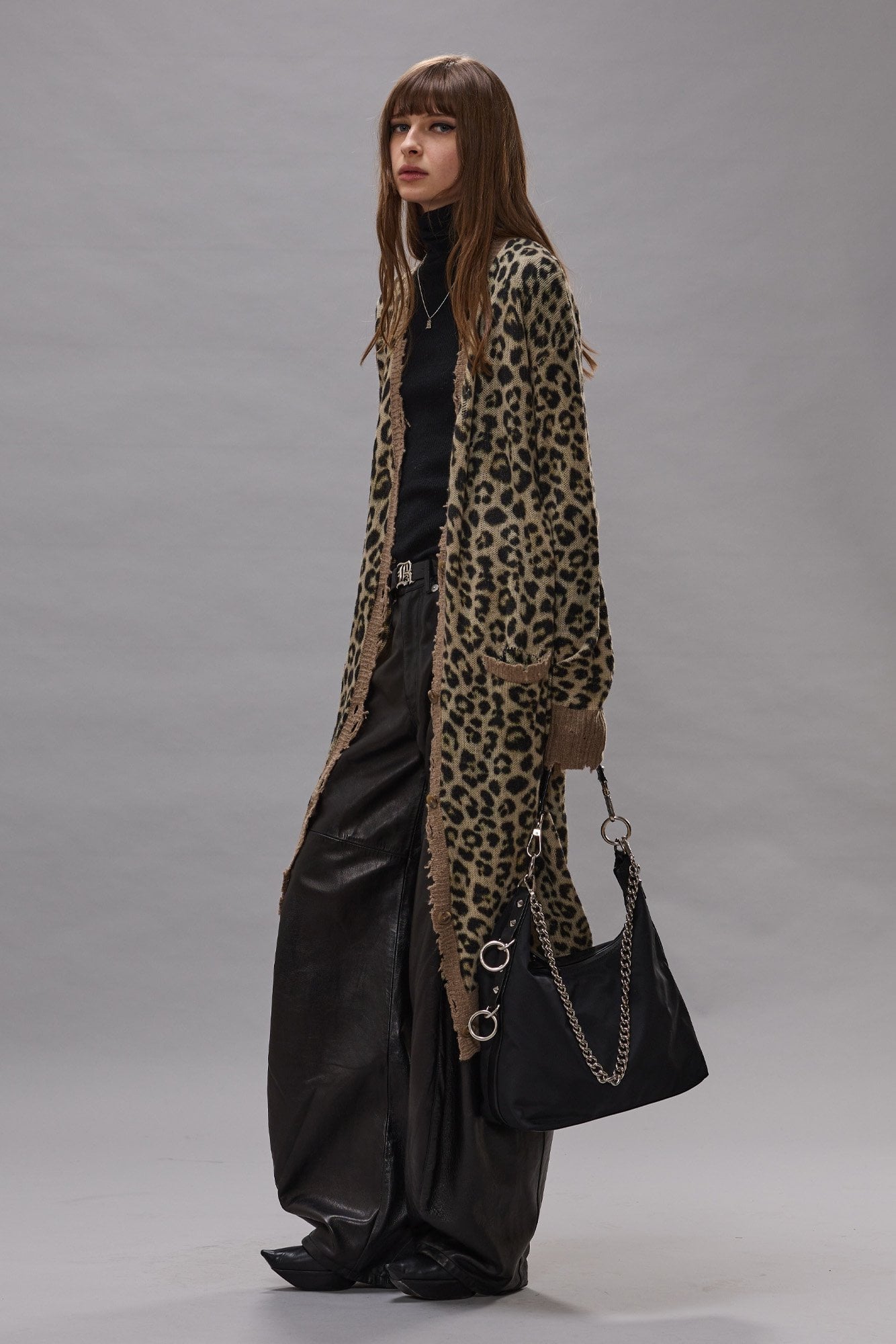 Printed Long Cardigan - Light Brown Leopard - R13