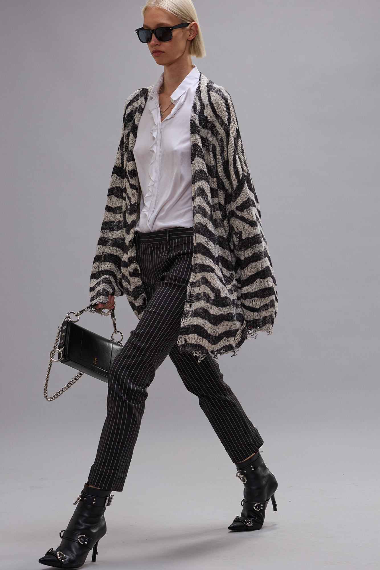 PRINTED OVERSIZED CARDIGAN - BLACK AND WHITE ZEBRA - R13