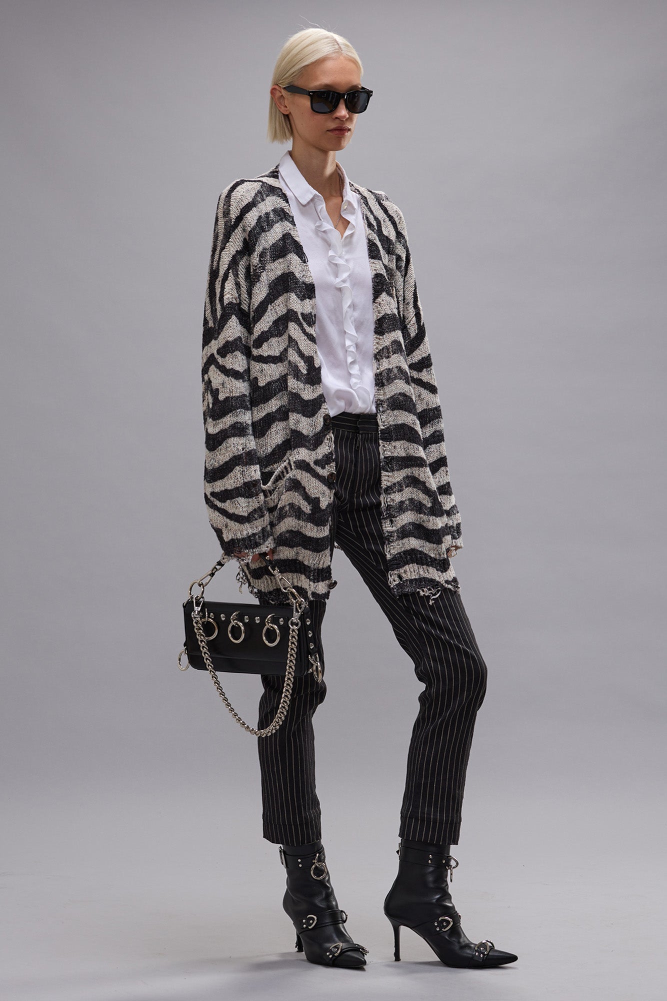 PRINTED OVERSIZED CARDIGAN - BLACK AND WHITE ZEBRA - R13