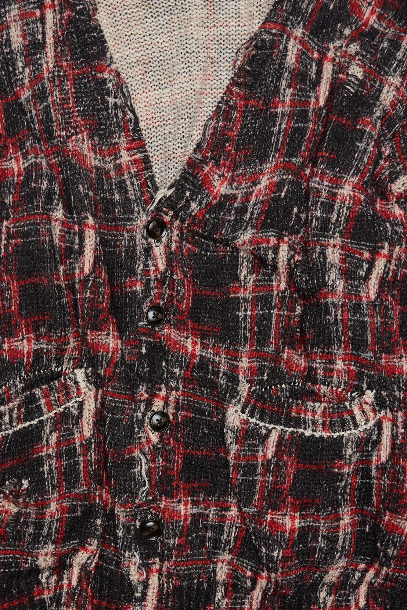 PRINTED OVERSIZED CARDIGAN - BLACK RED WHITE PLAID - R13