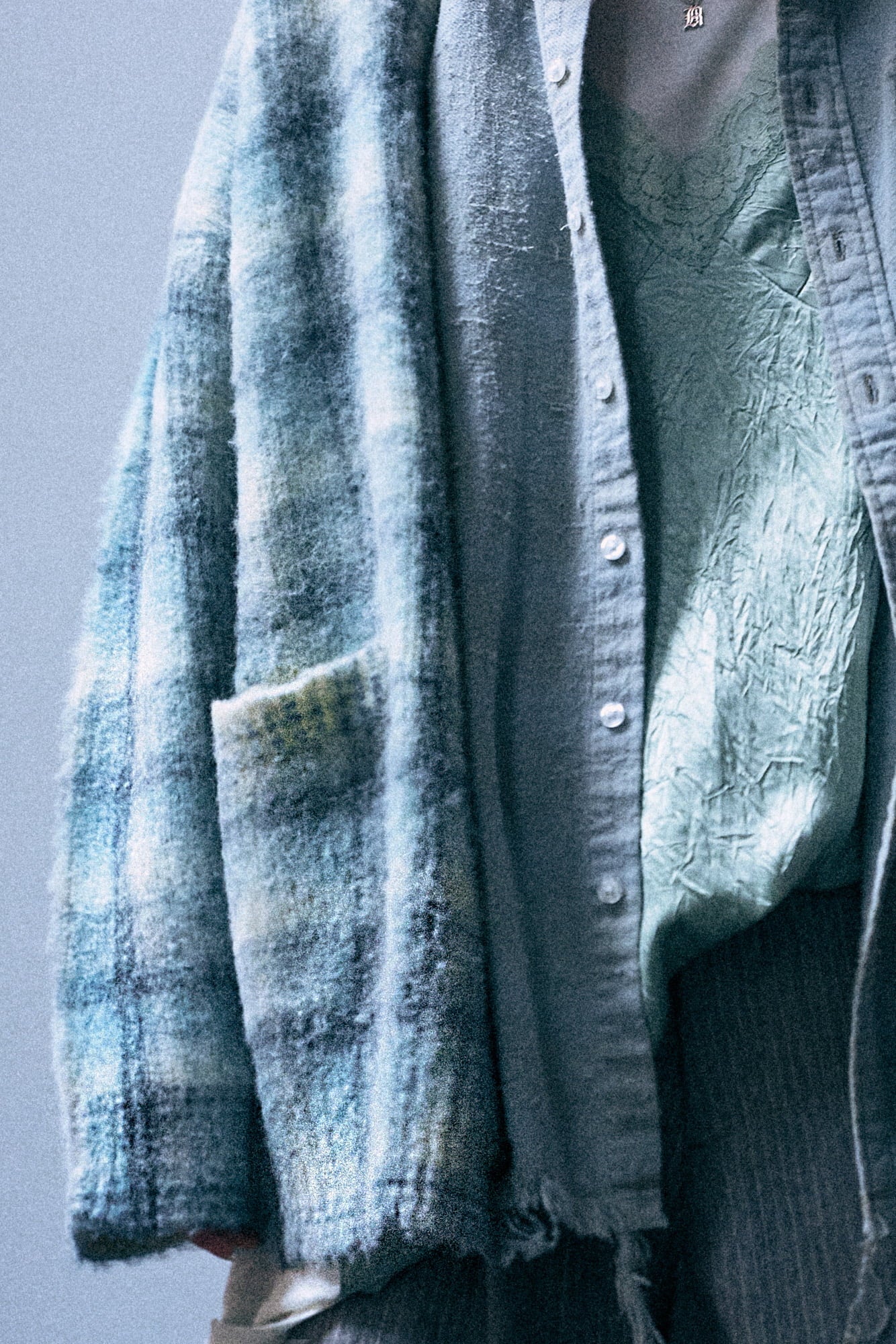 Printed Oversized Cardigan - Blue Plaid - R13