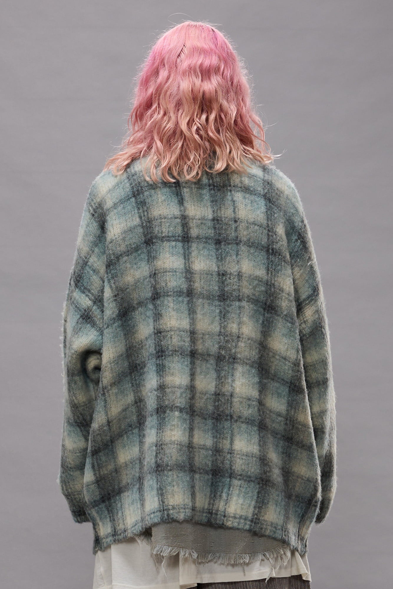 Printed Oversized Cardigan - Blue Plaid - R13