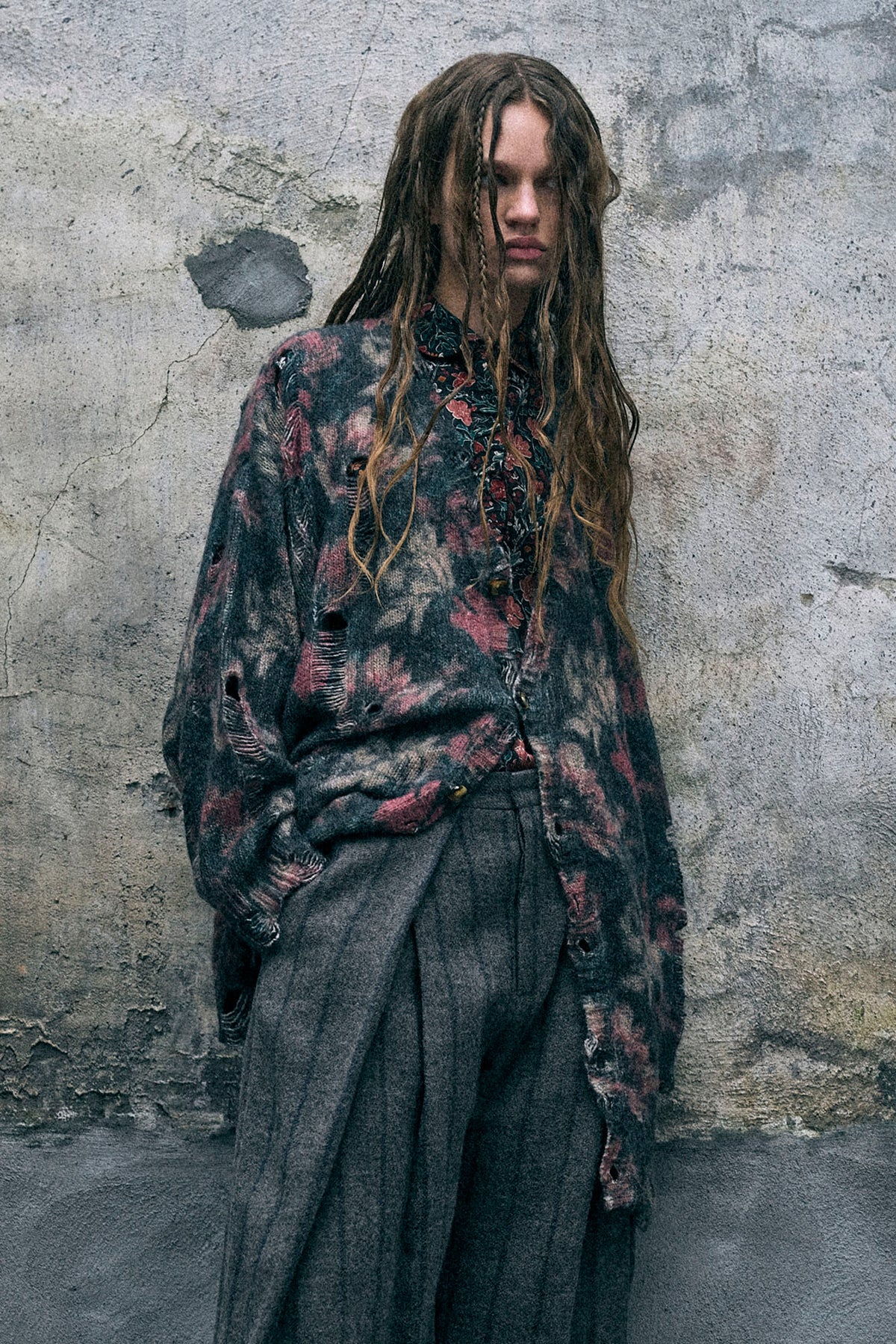 Printed Oversized Cardigan - Pink Green Floral - R13