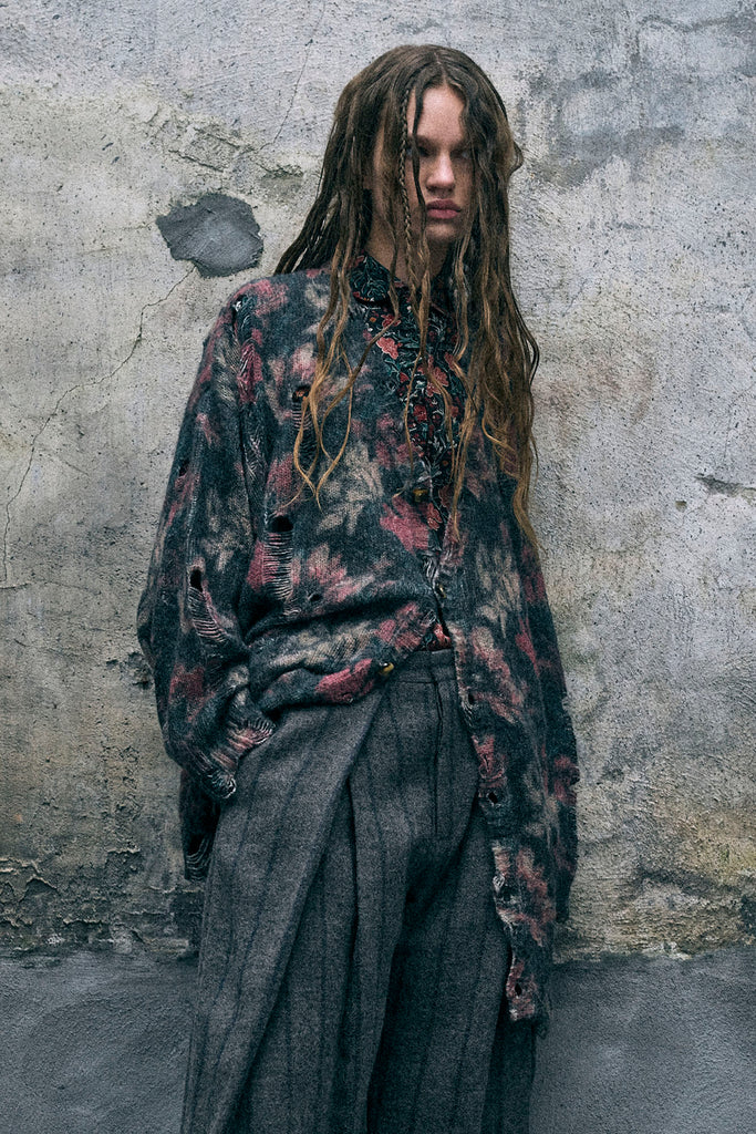 Printed Oversized Cardigan - Pink Green Floral