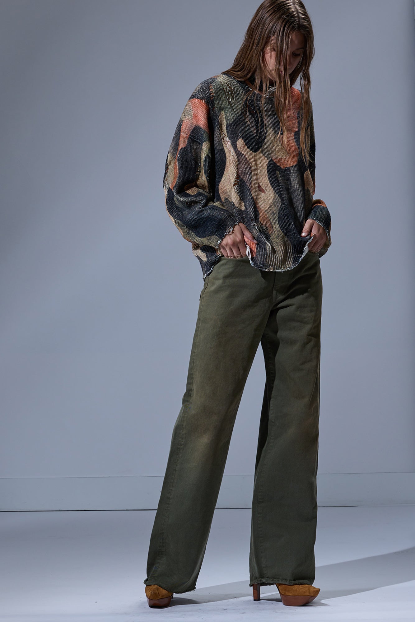 PRINTED OVERSIZED SWEATER - DARK CAMO GREEN - R13