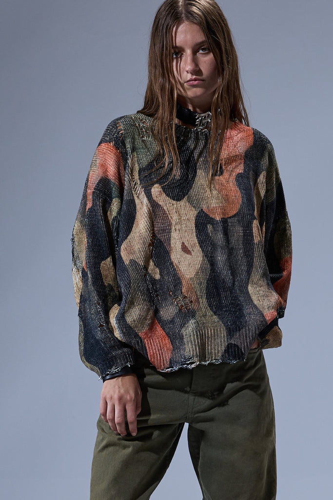 PRINTED OVERSIZED SWEATER - DARK CAMO GREEN