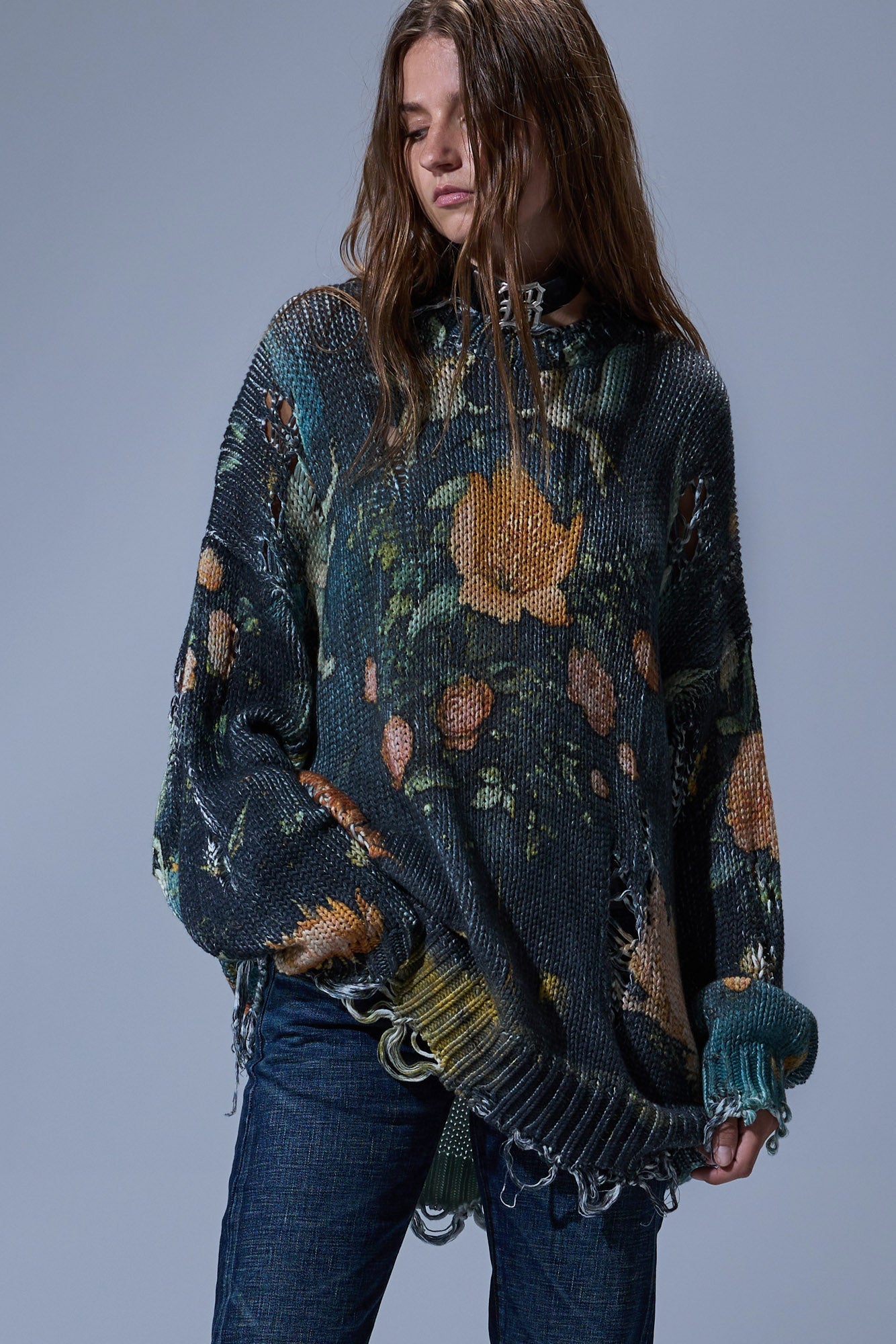 PRINTED OVERSIZED SWEATER - MULTICOLOR BLACK