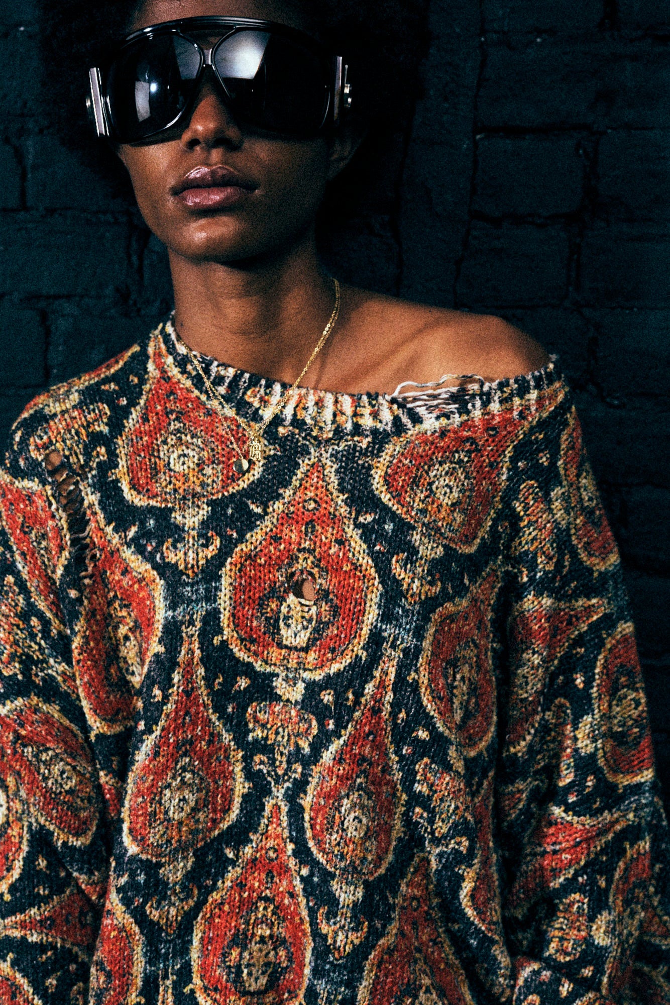 Printed Oversized Sweater - Orange Multicolor - R13