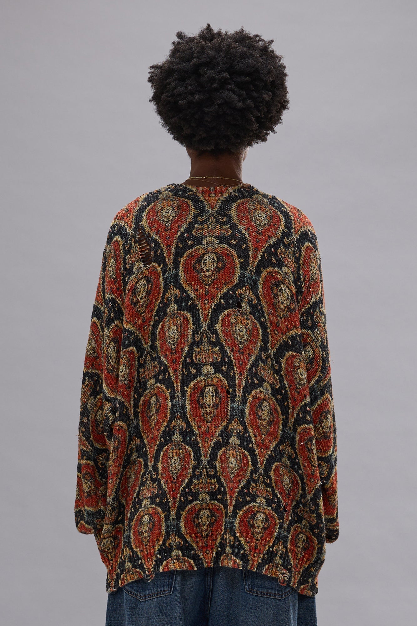 Printed Oversized Sweater - Orange Multicolor - R13