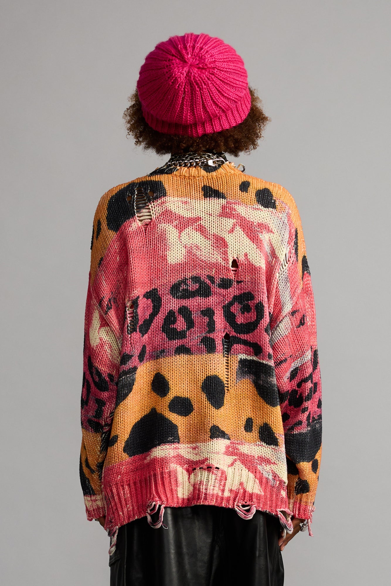 Printed Oversized Sweater - Pink Purple Orange Multi - R13