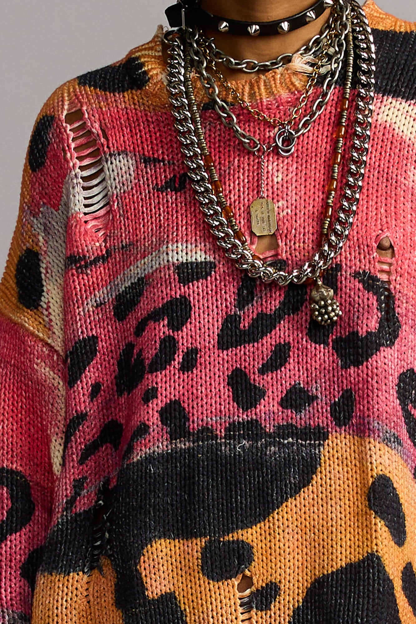 Printed Oversized Sweater - Pink Purple Orange Multi - R13