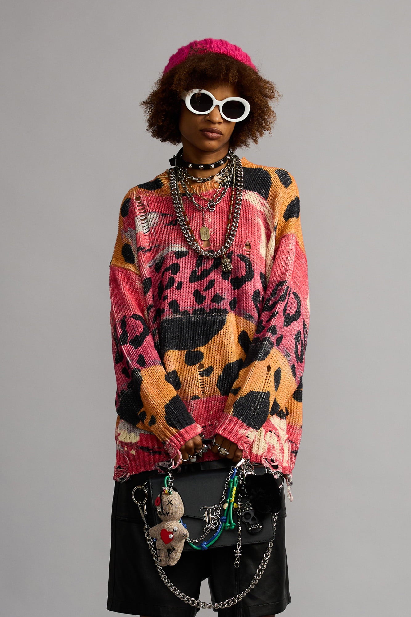 Printed Oversized Sweater - Pink Purple Orange Multi - R13