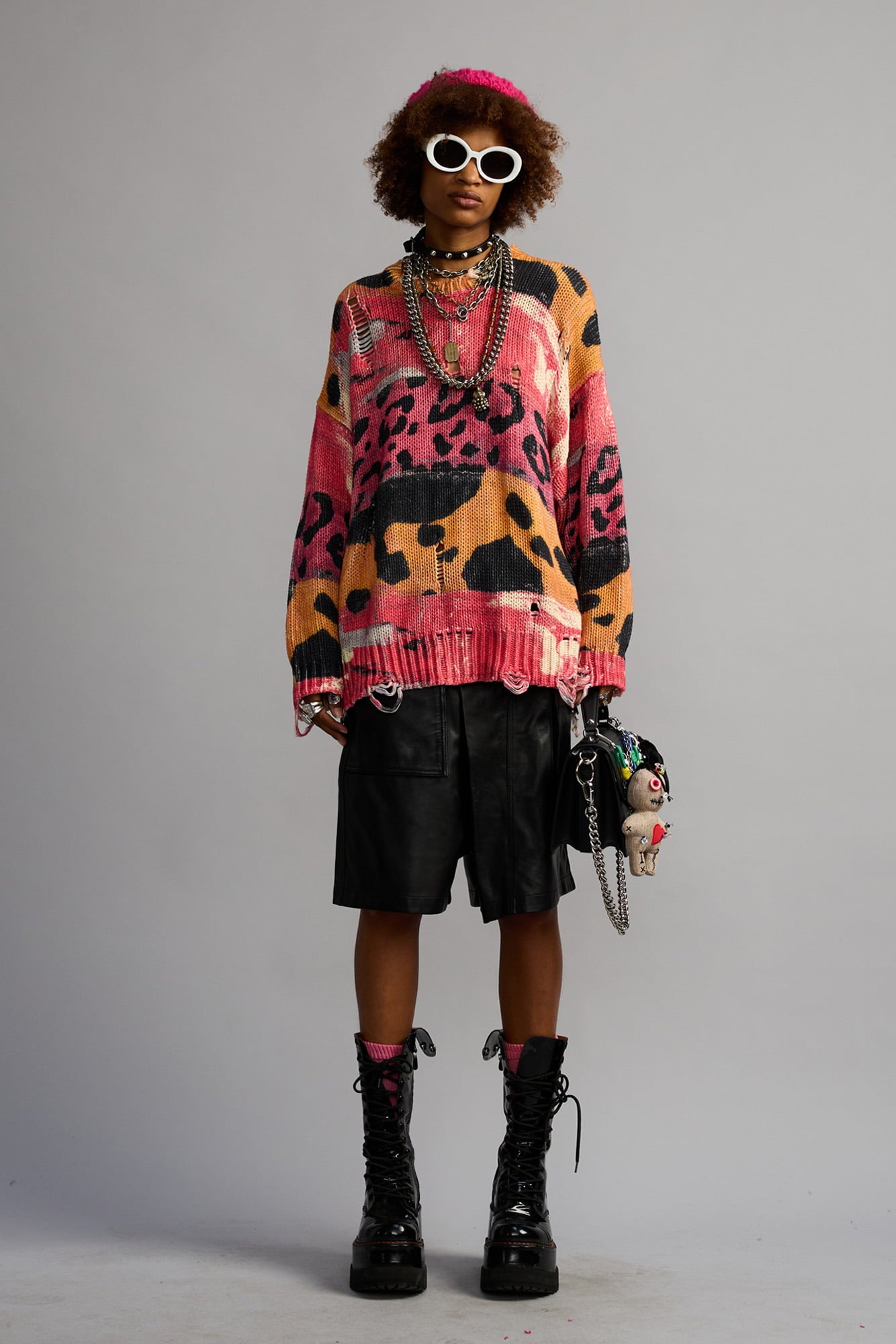 PRINTED OVERSIZED SWEATER - PINK PURPLE ORANGE MULTI - R13