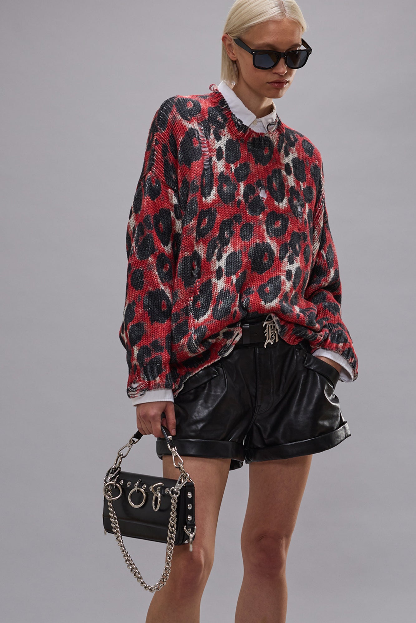 PRINTED OVERSIZED SWEATER - RED BLACK LEOPARD - R13