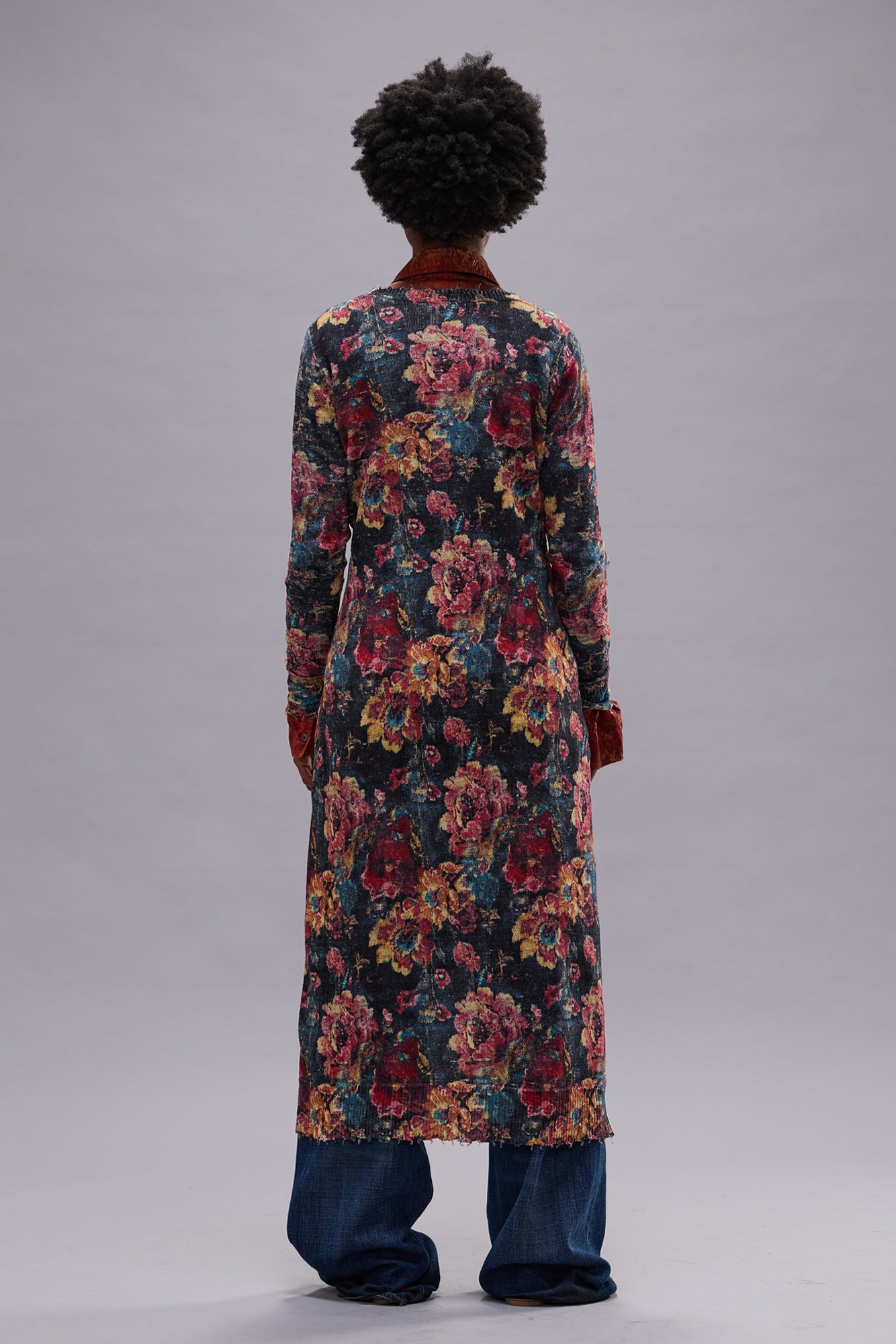 PRINTED SKINNY LONG CARDIGAN - RED FLORAL MULTI - R13