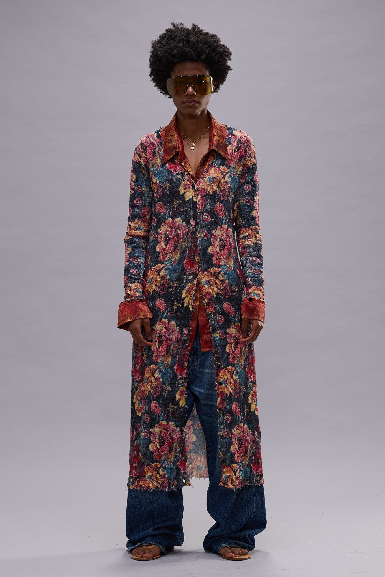 PRINTED SKINNY LONG CARDIGAN - RED FLORAL MULTI - R13