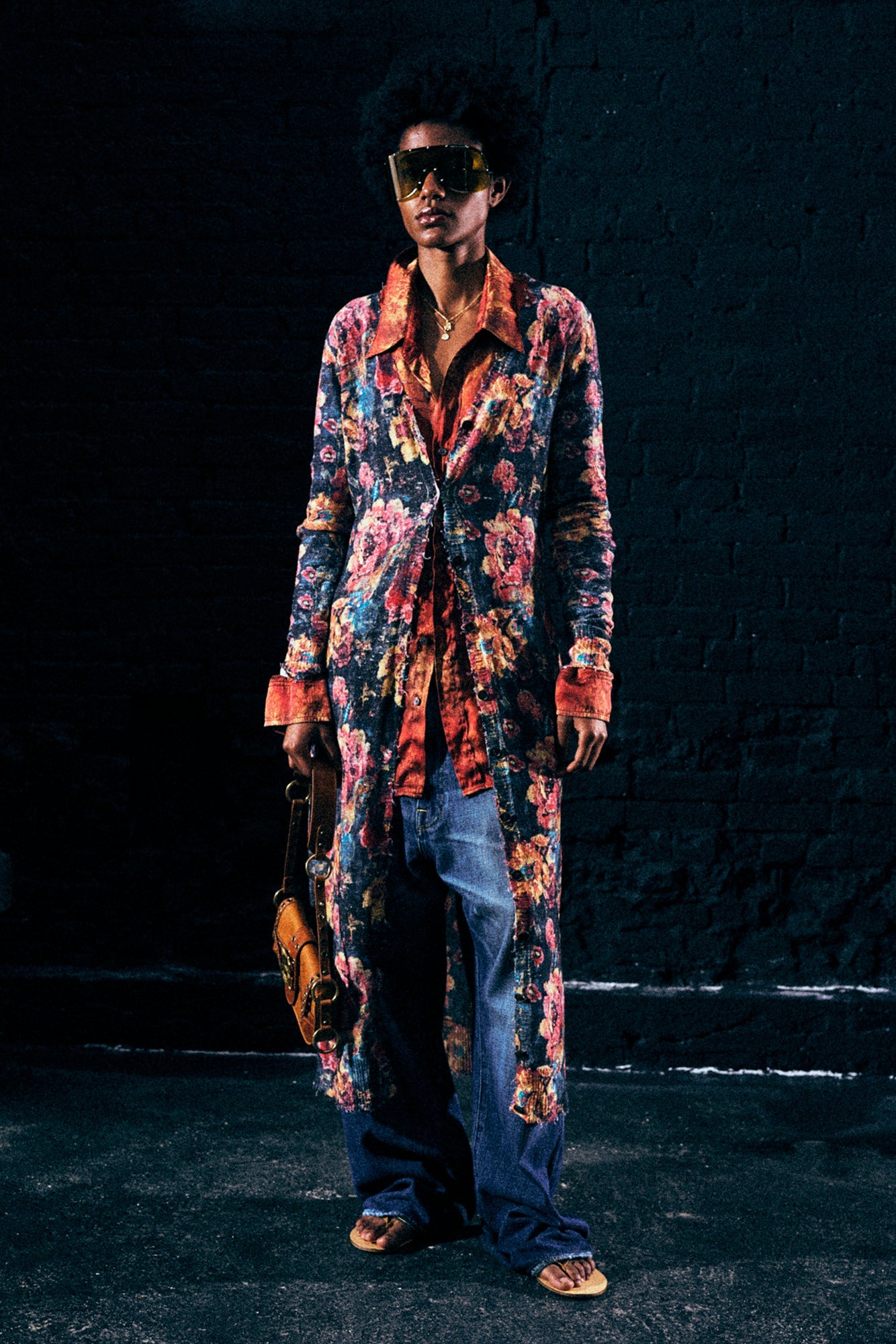 PRINTED SKINNY LONG CARDIGAN - RED FLORAL MULTI - R13