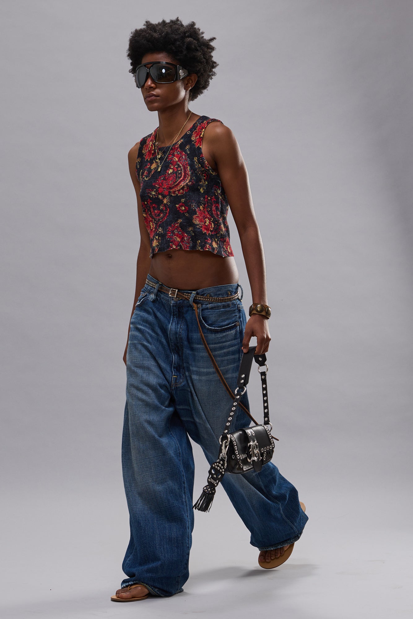 PRINTED SWEATER TANK - BLACK RED MULTICOLOR - R13