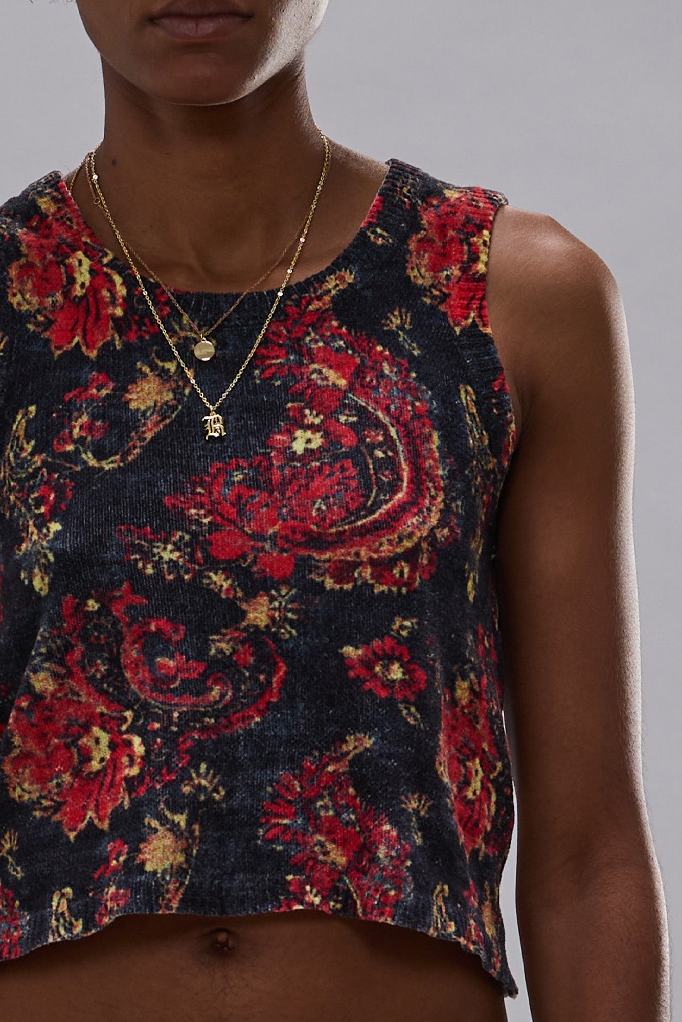 PRINTED SWEATER TANK - BLACK RED MULTICOLOR - R13