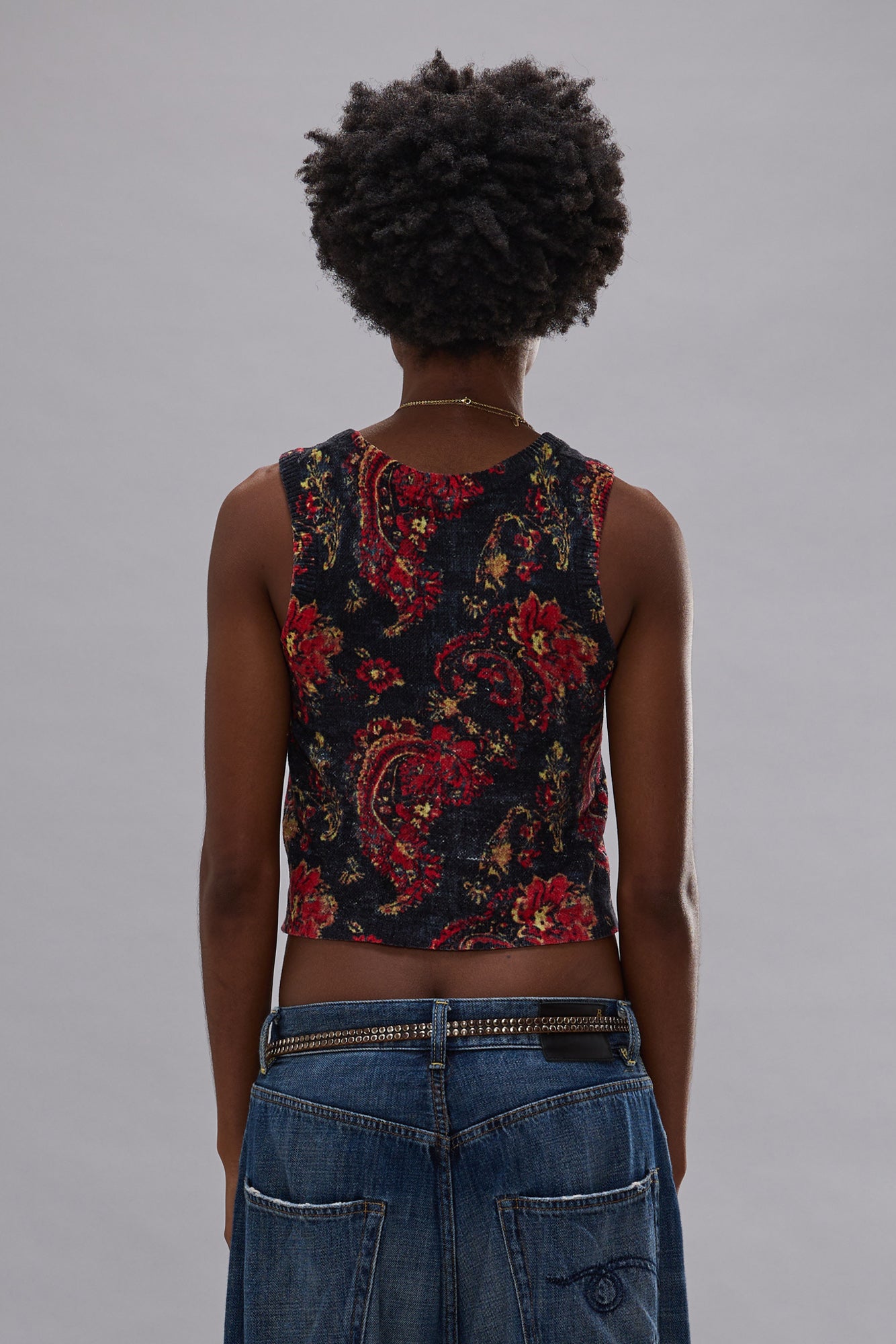 PRINTED SWEATER TANK - BLACK RED MULTICOLOR - R13