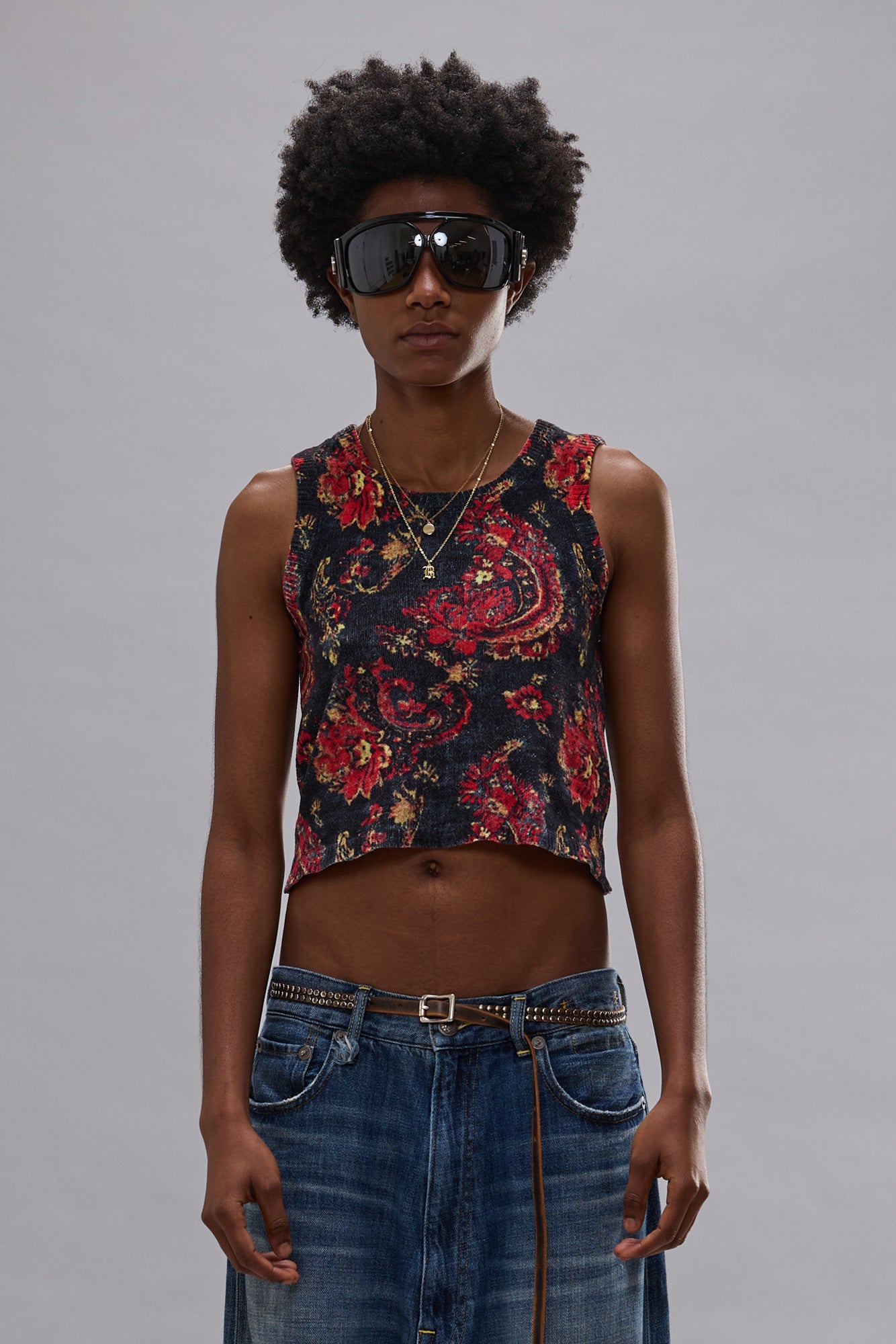 PRINTED SWEATER TANK - BLACK RED MULTICOLOR - R13