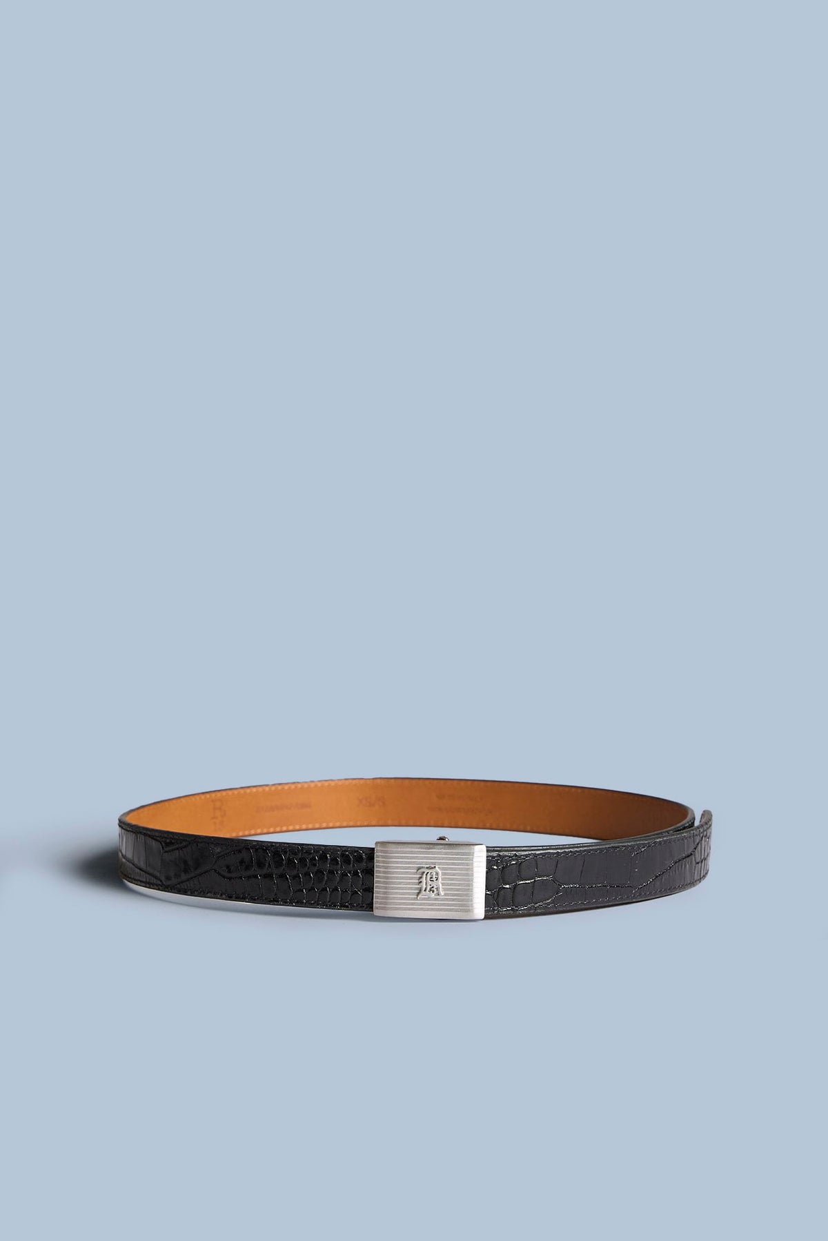 R13 Box Buckle Belt - Black Croc With Silver Buckle - R13