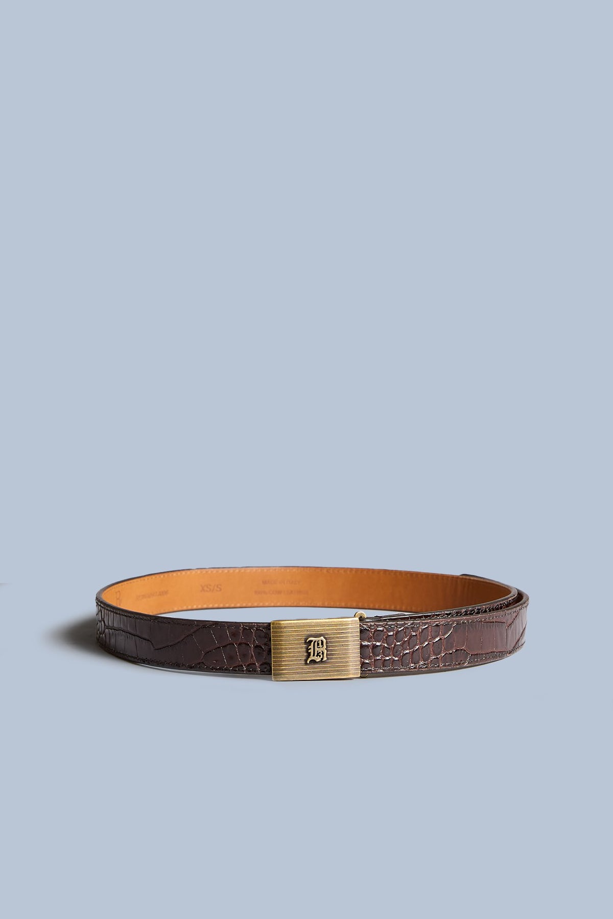 R13 Box Buckle Belt - Brown Croc With Brass Buckle - R13