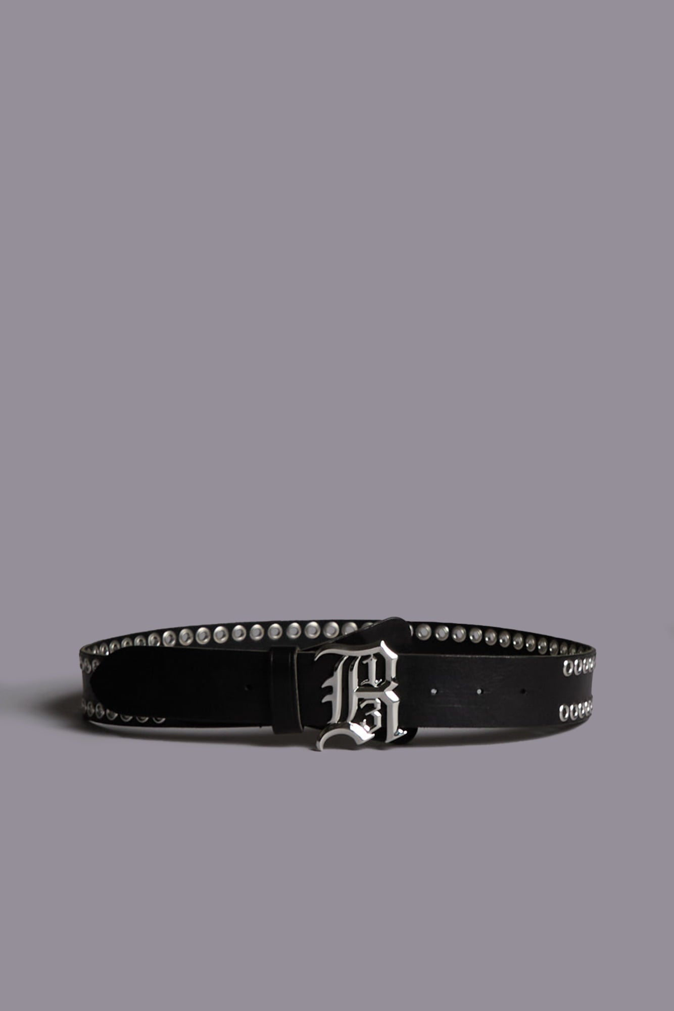 R13 Logo Buckle Belt With Grommets - Black With Silver - R13