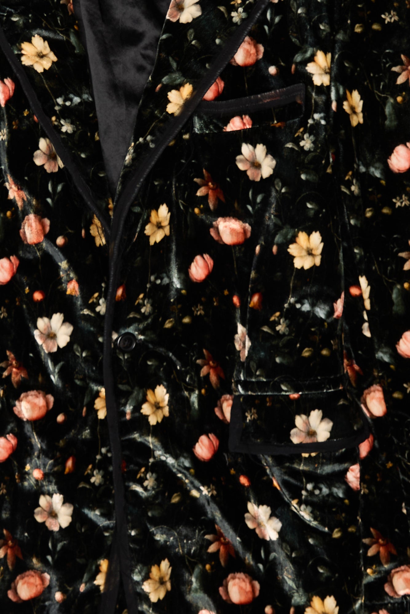 RAGGED BLAZER WITH CHIFFON TRIM - MULTIFLORAL BLACK - R13