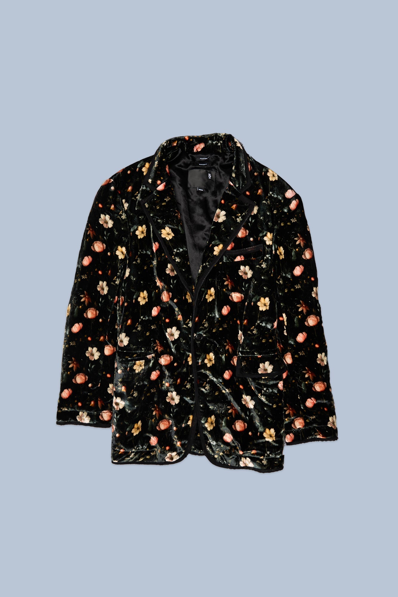 RAGGED BLAZER WITH CHIFFON TRIM - MULTIFLORAL BLACK - R13