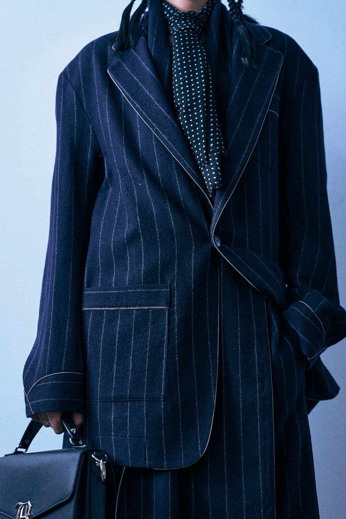 Ragged Blazer With Piping - Navy And White Stripe - R13