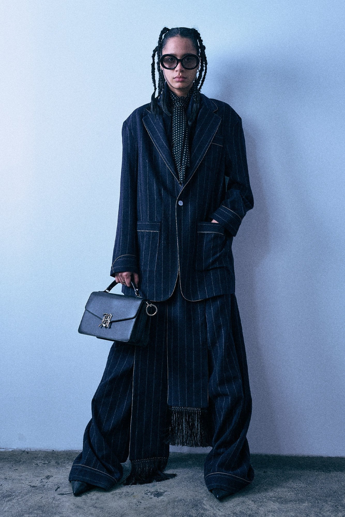 Ragged Blazer With Piping - Navy And White Stripe - R13