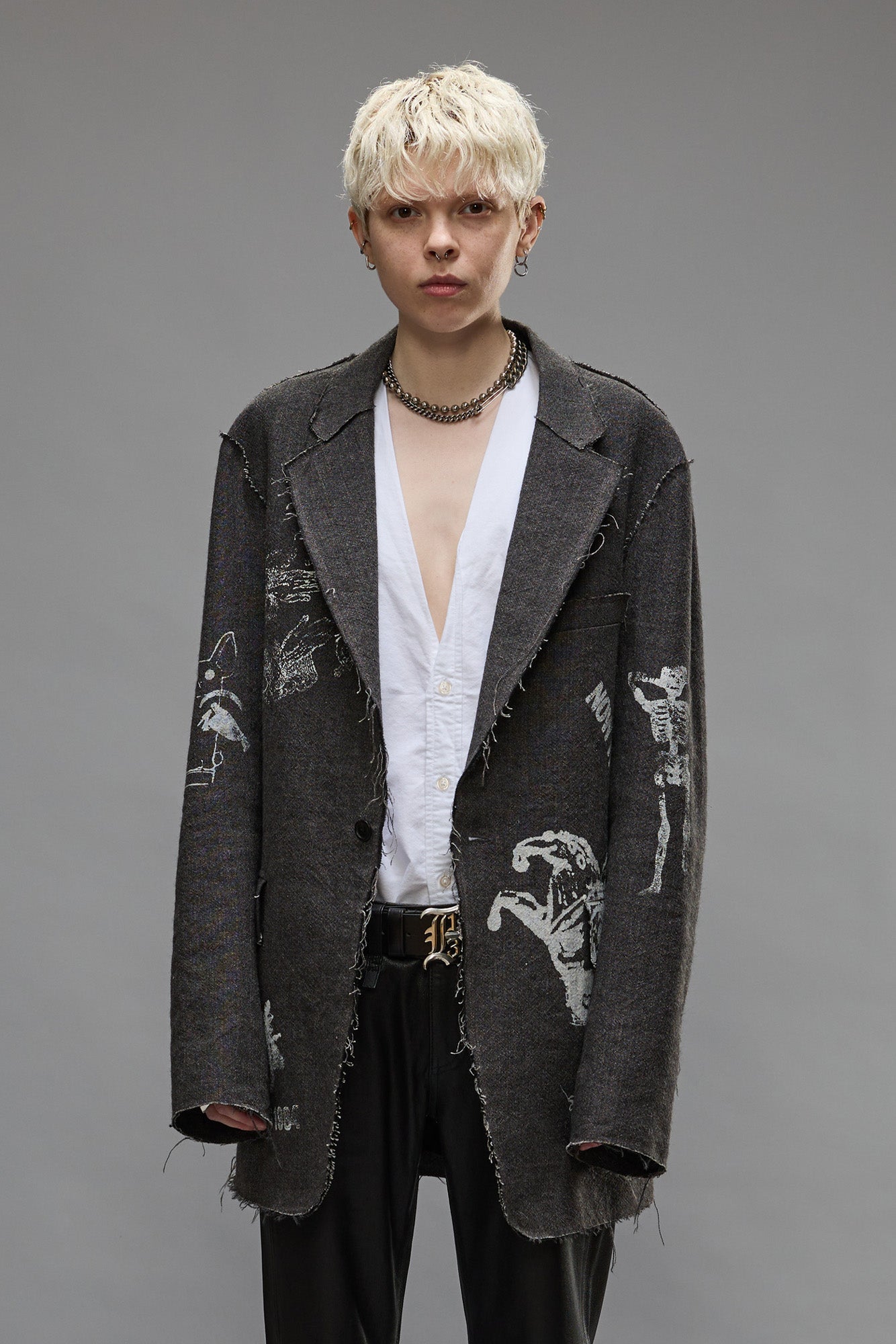 Raw Cut Ragged Blazer - Dark Grey - R13
