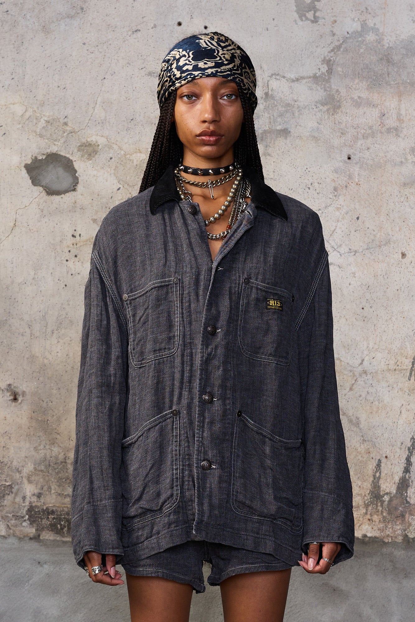 RELAXED CHORE JACKET - CHARCOAL GREY LINEN - R13