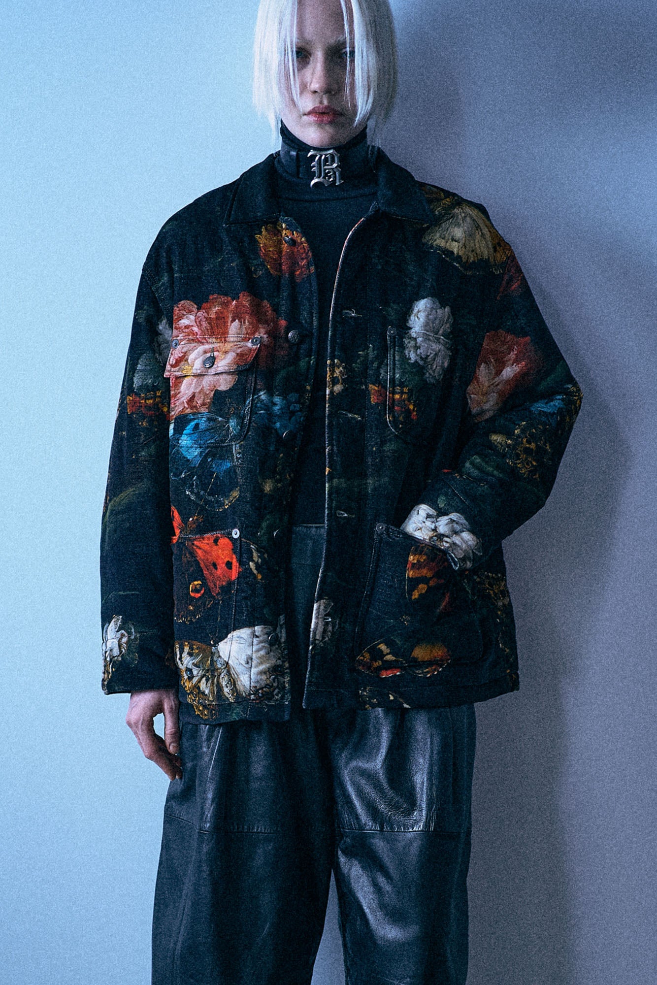 Relaxed Chore Jacket - Floral Butterfly On Black