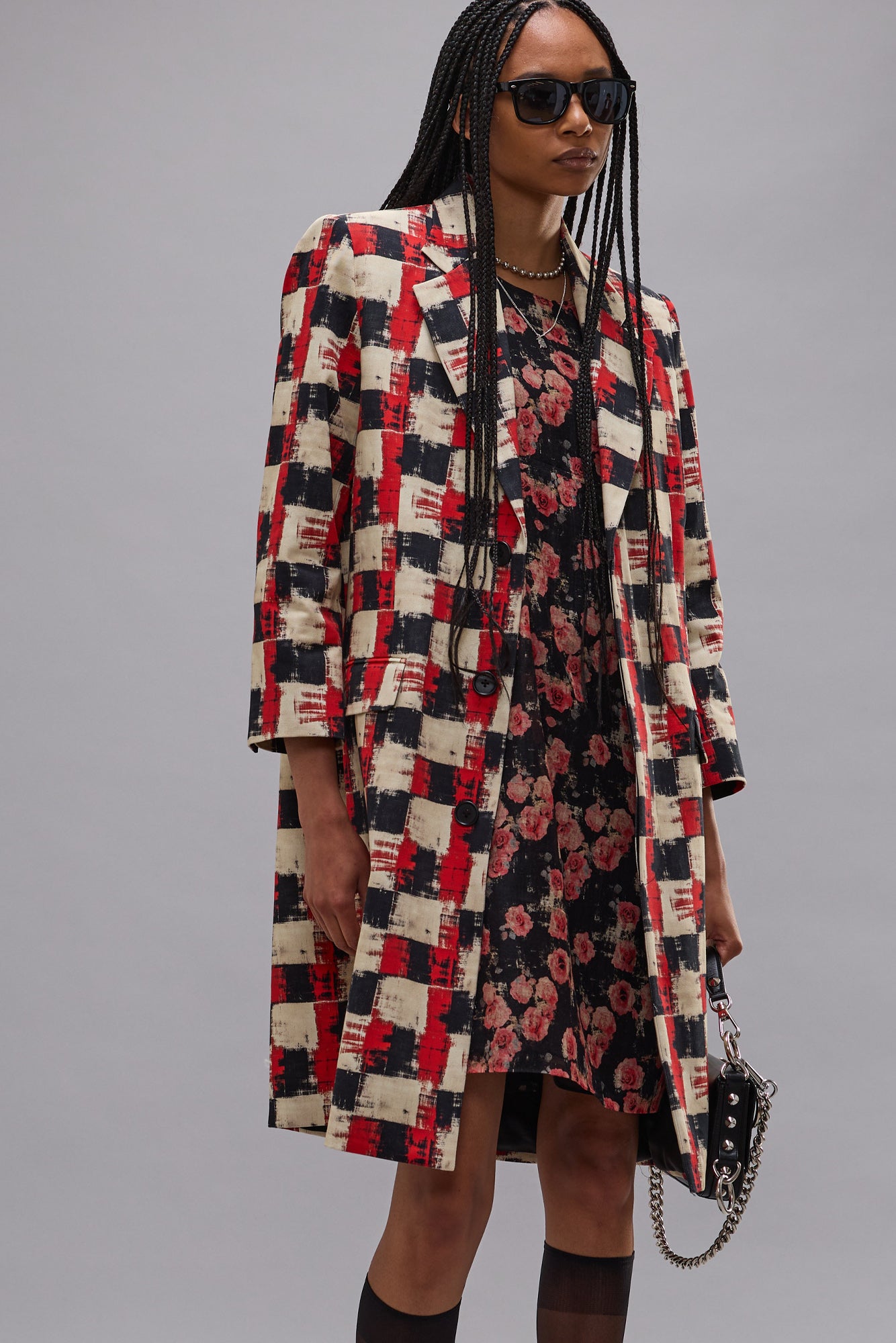 RELAXED CROMBIE COAT - RED / BLACK / CREAM - R13