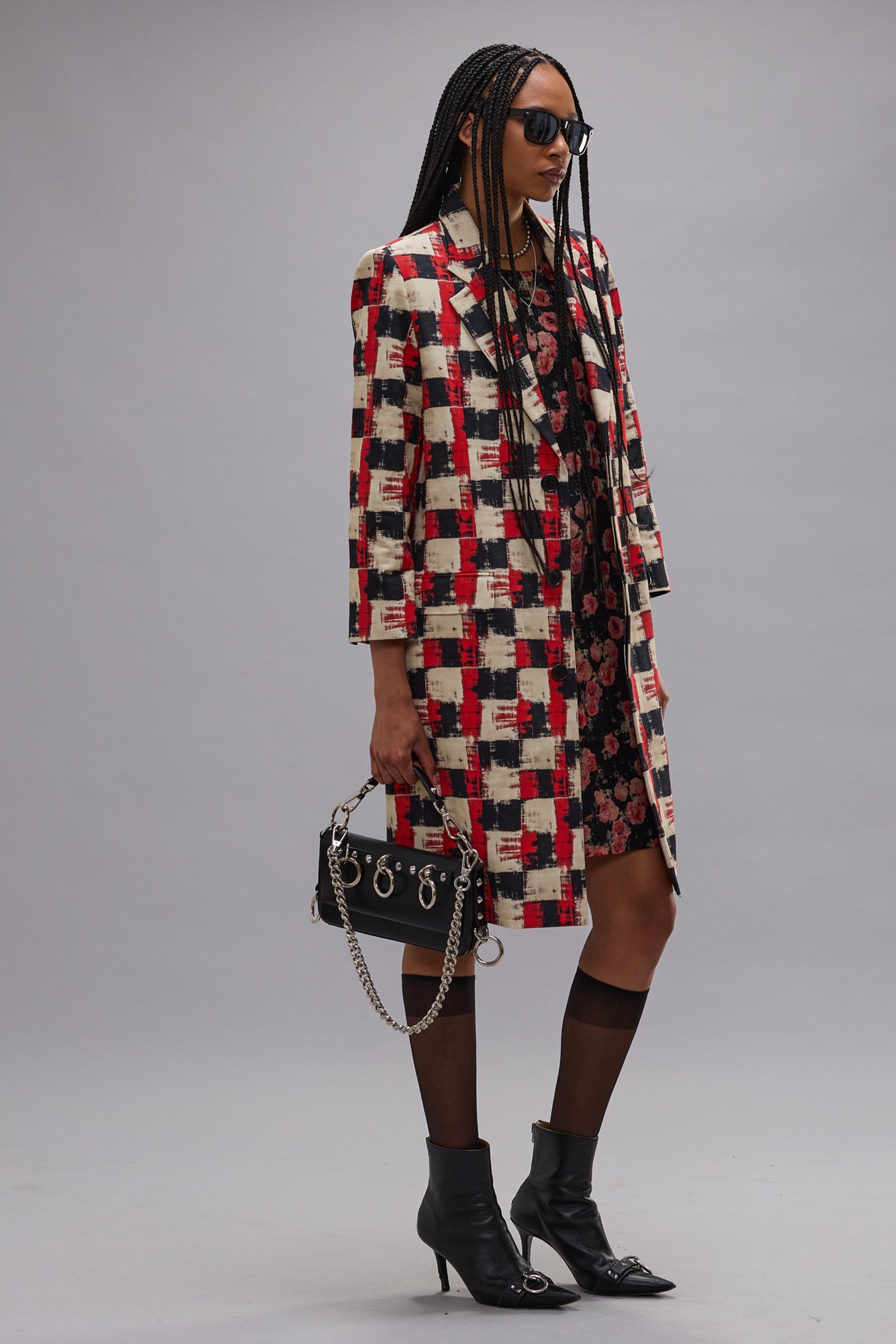 RELAXED CROMBIE COAT - RED / BLACK / CREAM - R13