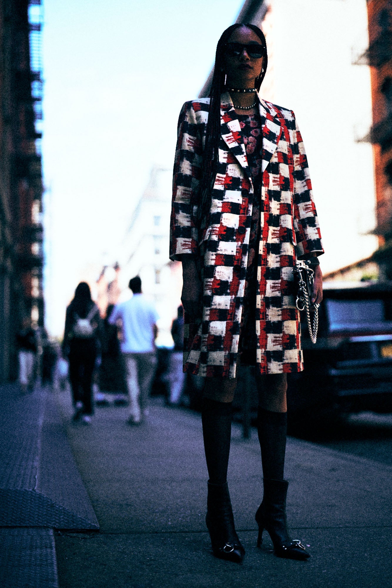 RELAXED CROMBIE COAT - RED / BLACK / CREAM