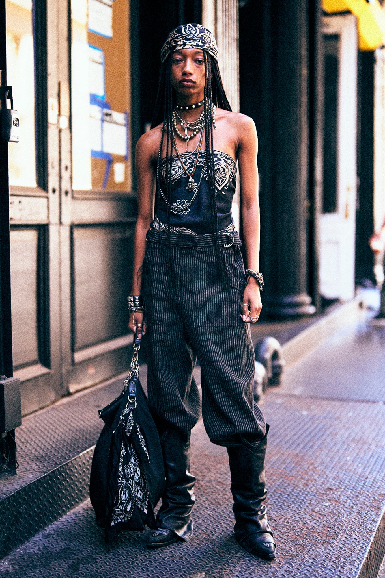 RELAXED CROPPED WORK PANT - BROWN STRIPE