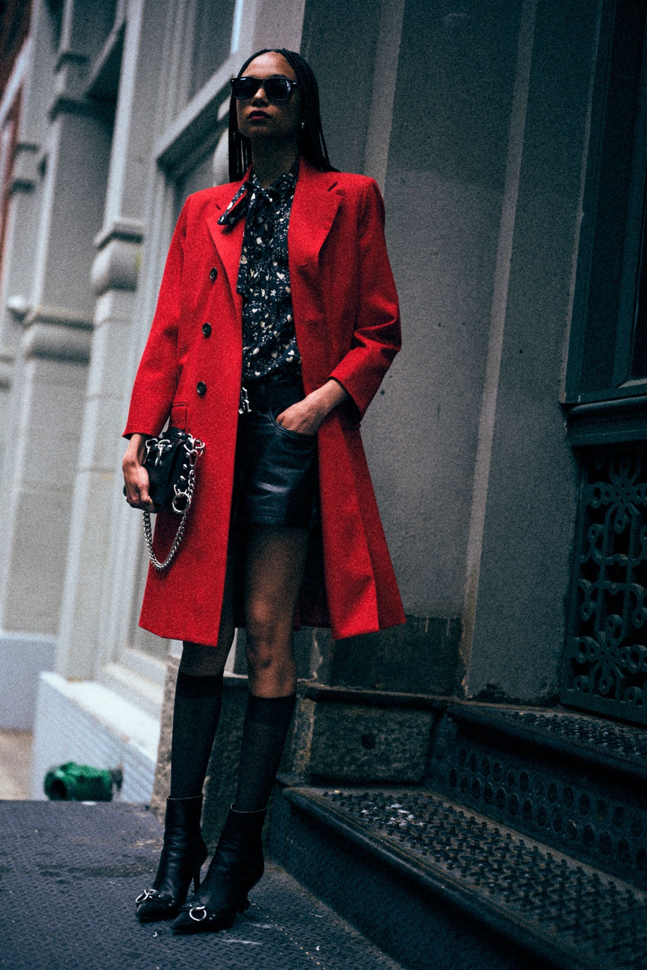 RELAXED DOUBLE BREASTED COAT - RED