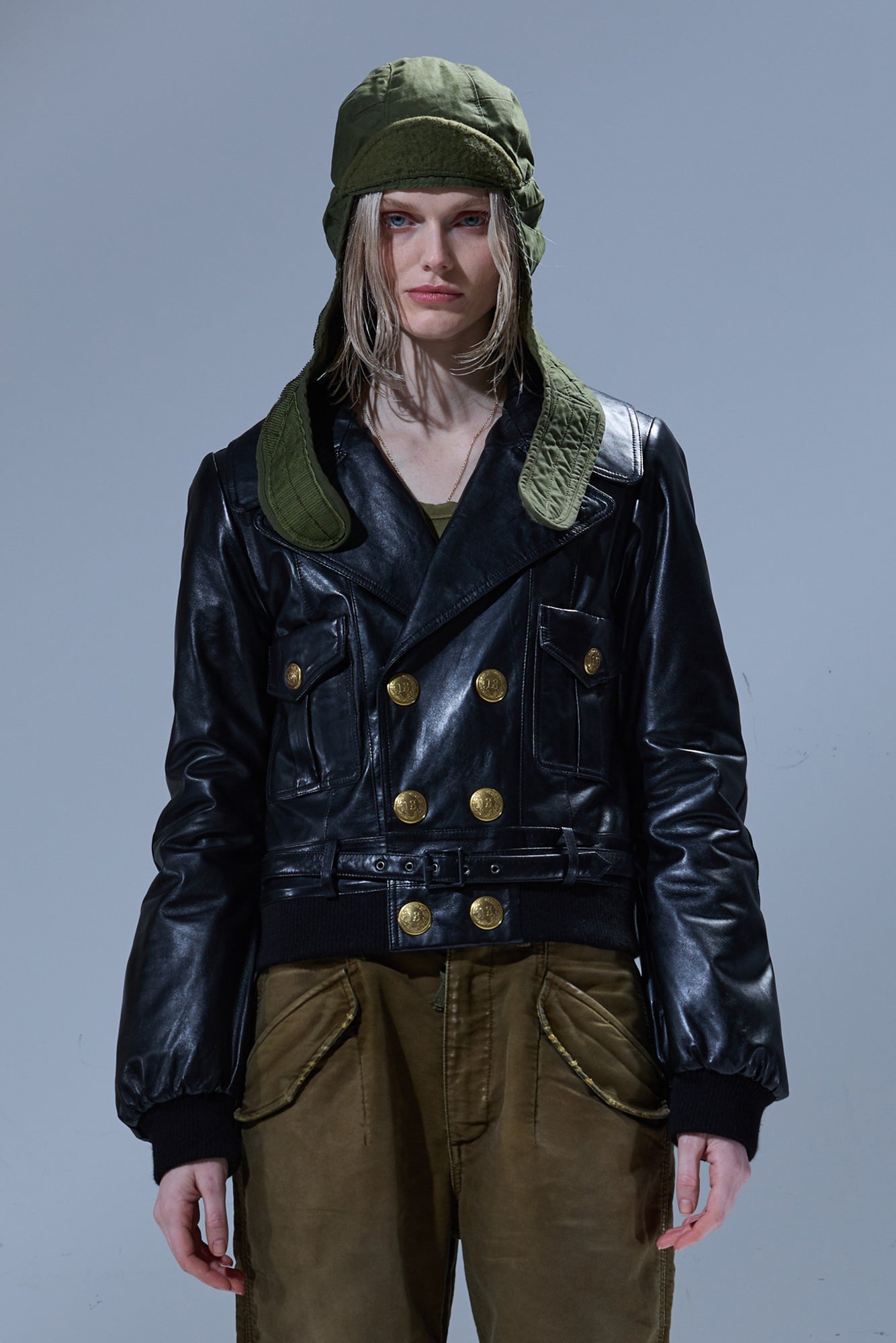 RELAXED LEATHER PEACOAT - BLACK - R13