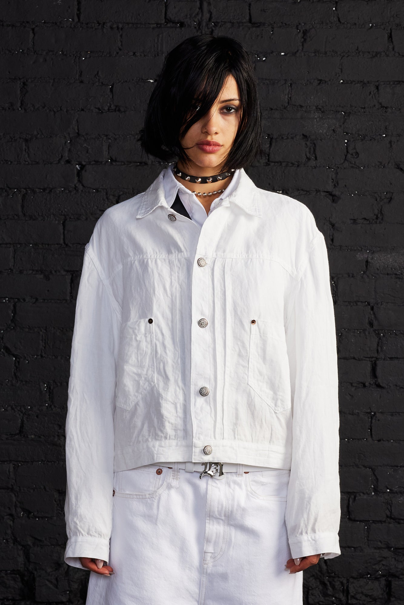 Relaxed Pleated Trucker Jacket - White - R13