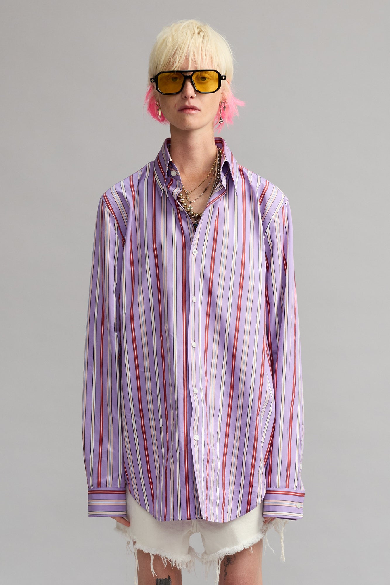 RELAXED SHIRT WITH OVERSIZED COLLAR - PURPLE FUNKY STRIPE MULTI - R13